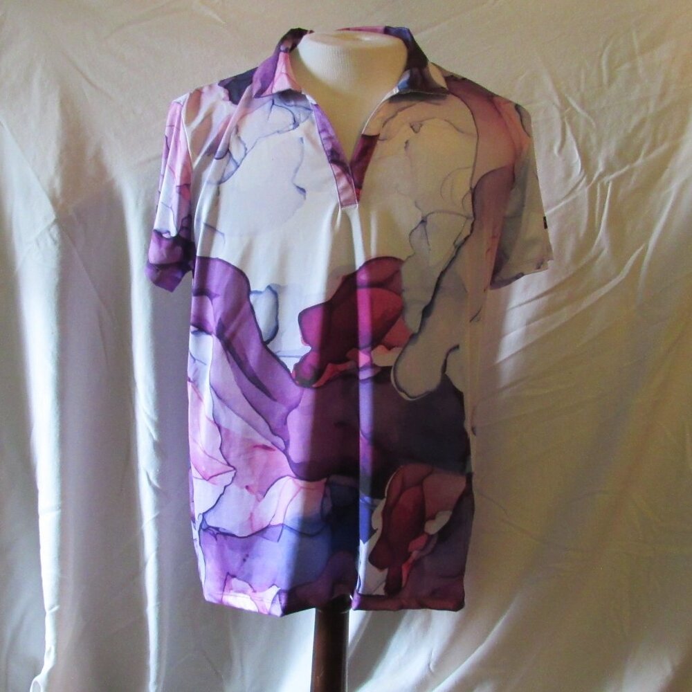 NWOT Yatta Women's Purplicious Golf Shirt Size XXL V-Neck Poly/Spandex Blend - Picture 2 of 8